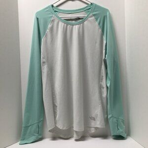 The North Face White/Mint Green Long Sleeve Baseball Tee